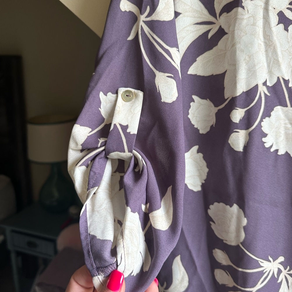 West Kei Purple and White Wrap Blouse 3/4 Sleeve - Picture 5 of 7